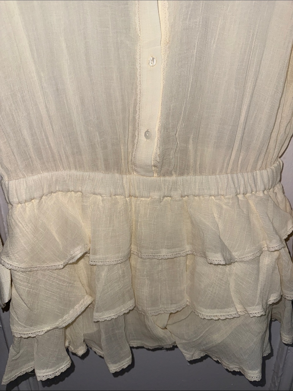 Light Cream Ruffled Button-Front Romper - Picture 7 of 7